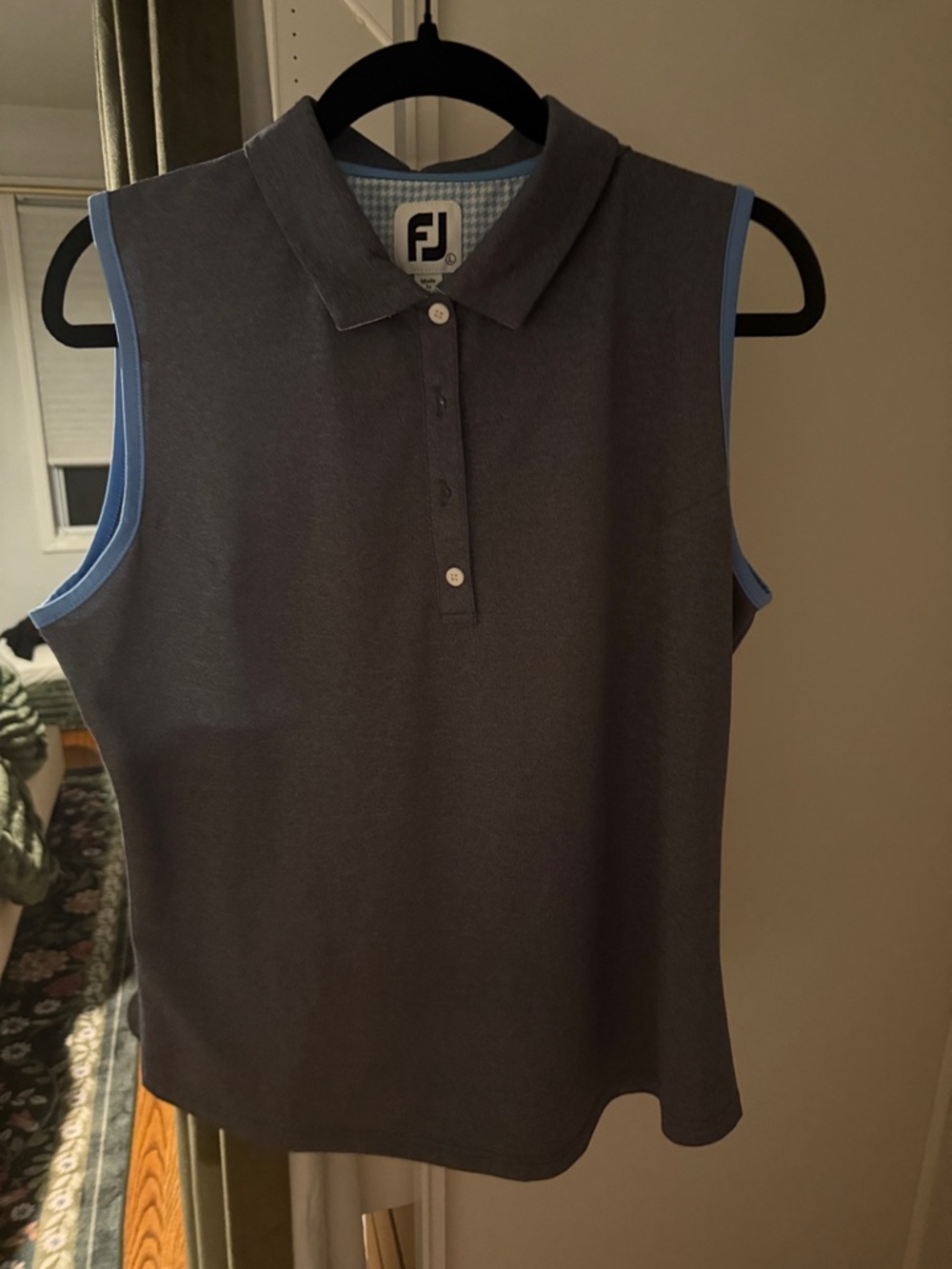 FootJoy Women's Sleeveless Polo - Charcoal with Light Blue Trim